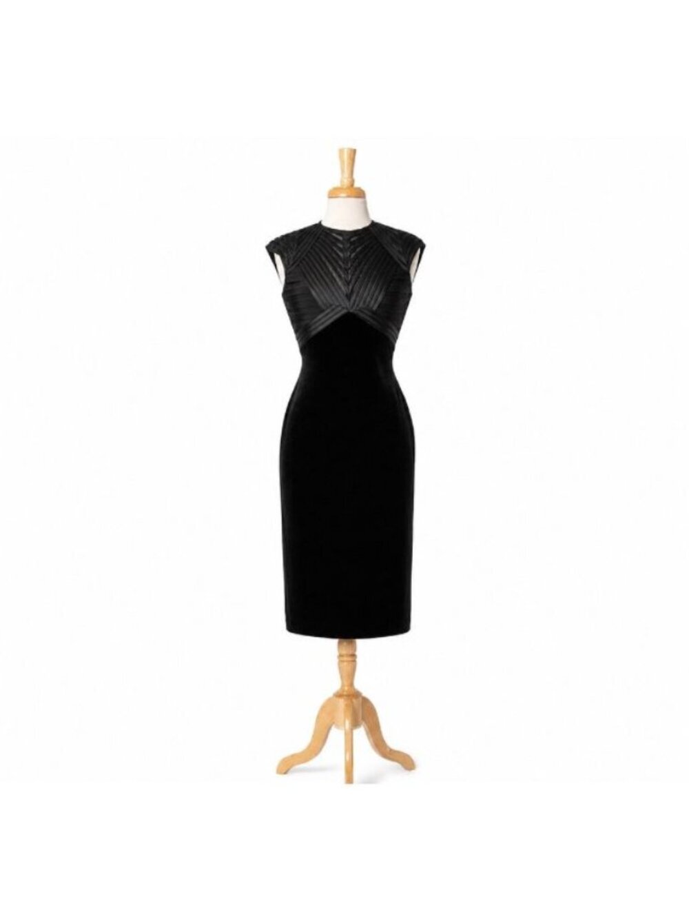 Betsy & Adam Black Velvet Midi Dress Illusion Pleated Sheath Cocktail 4 NWT